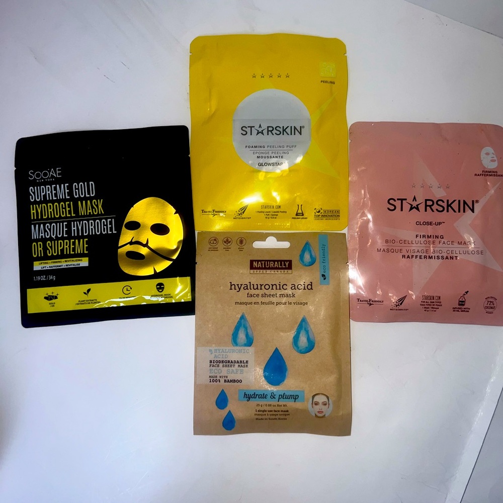 Bundle of 4 Facial Skincare Cutout Masks Starskin, SoóAe, Naturally Upper Canada